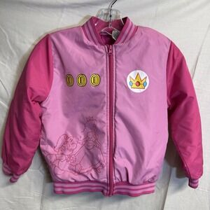 Nintendo Mario Bros Princess Peach Pink Bomber Jacket Girls Size 7/8